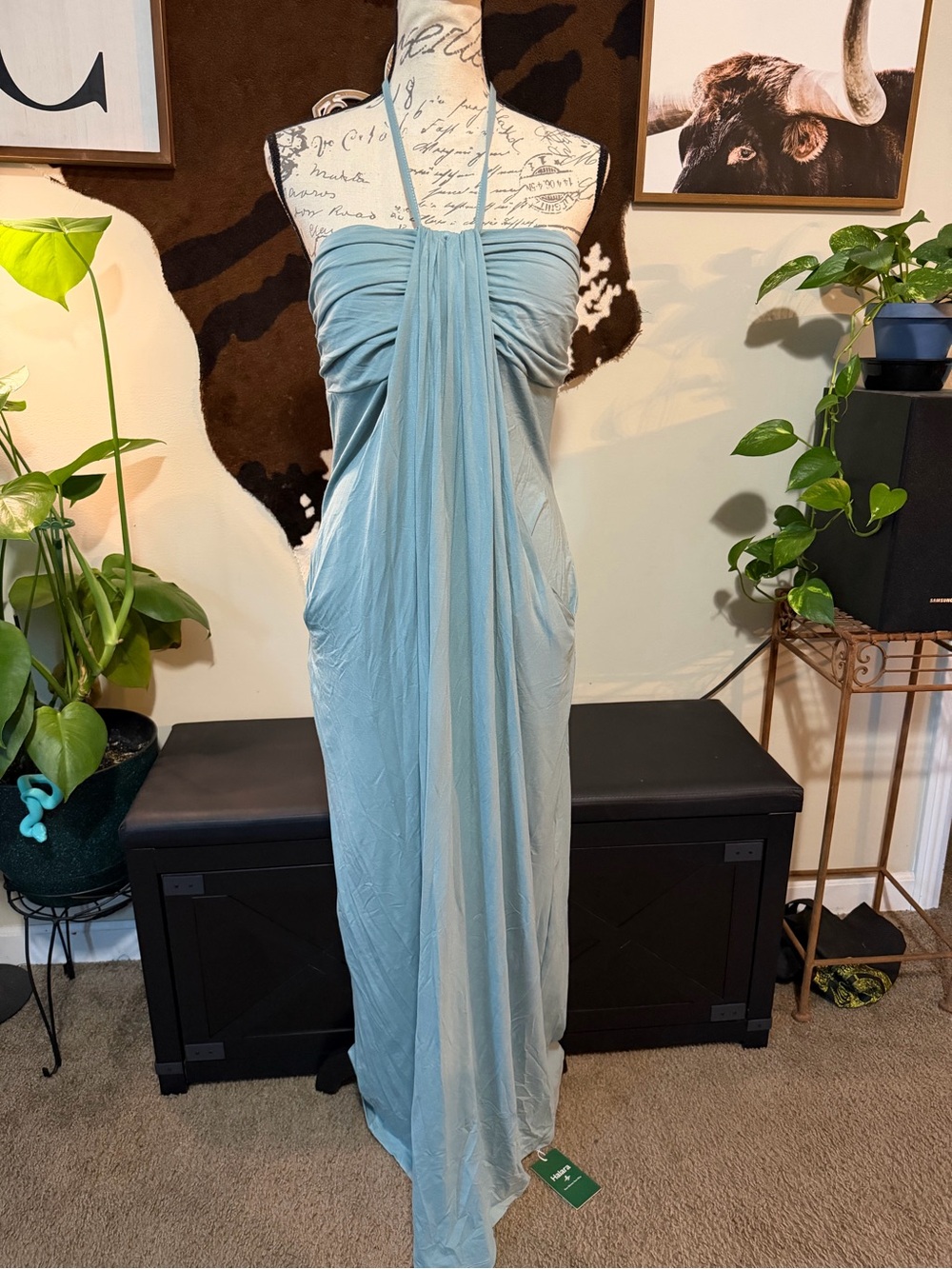Halter Tie Back Built-in Bra Maxi Dress with Pockets
